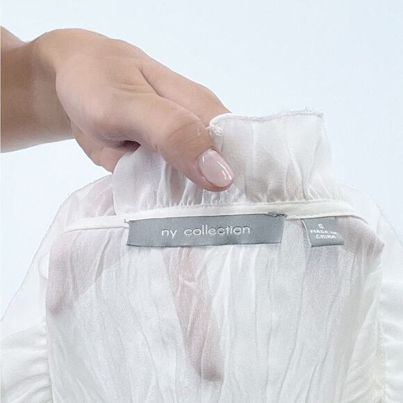 NWT NY Collection White Frill Semi Sheer Short Sleeve Blouse Size Small - Picture 5 of 5